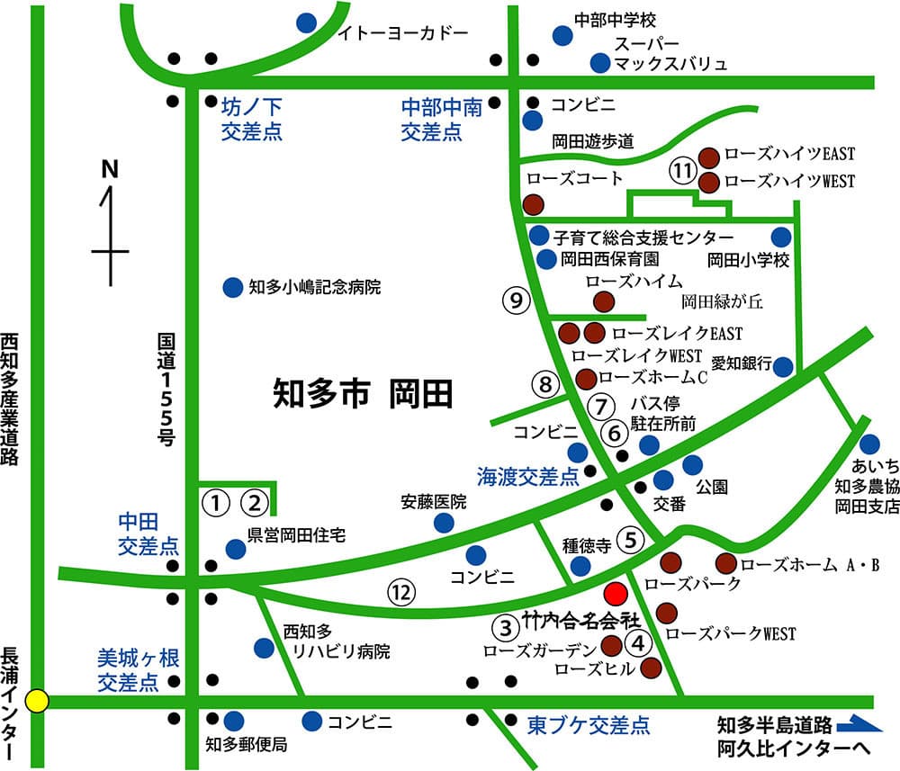 知多市岡田 煉瓦のアパート地図